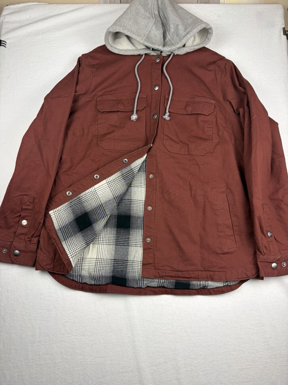 Duluth Trading Co Jacket Men's L Rust Red Hooded Flannel Lined Workwear